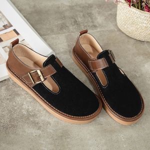 Buckle Strap Suede Flat Shoes