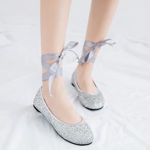Tie Up Sequined Flat Shoes