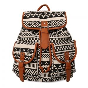 Buckles Canvas Ethnic Print Backpack