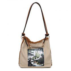 Palm Leaves Printed Canvas Shoulder Bag