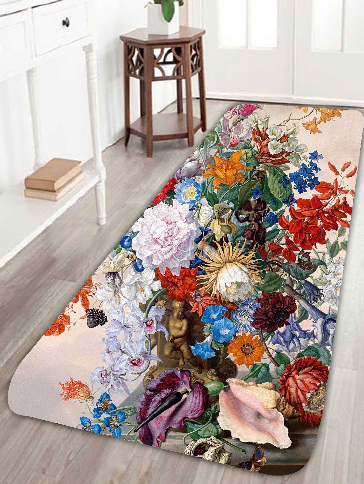 

Skidproof Floral Printed Coral Fleece Rug, Colorful