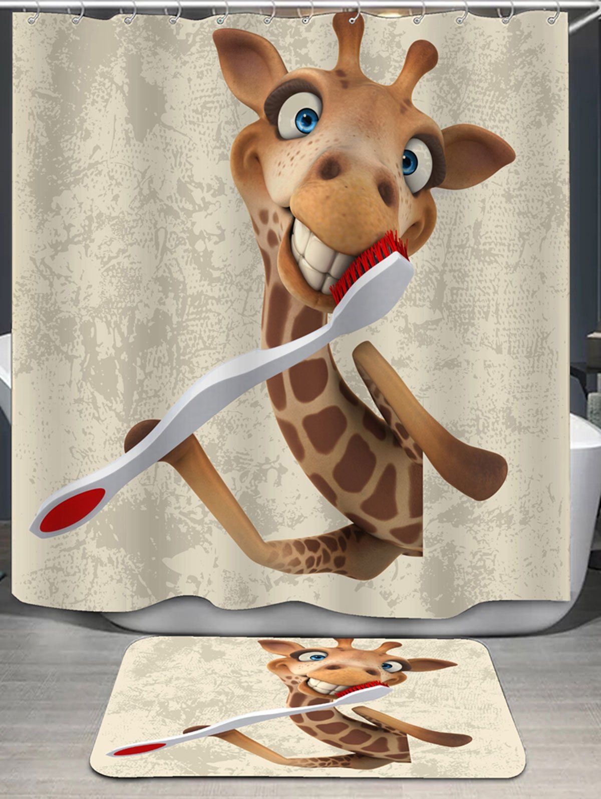 

Giraffe Printed Shower Curtain and Rug, Palomino