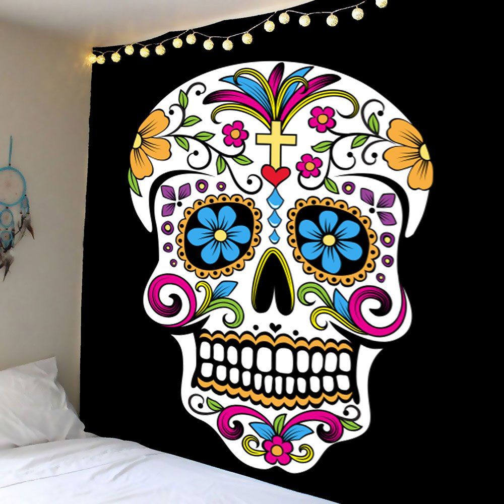 

Home Decor Skull Floral Print Wall Hanging Tapestry, Colorful