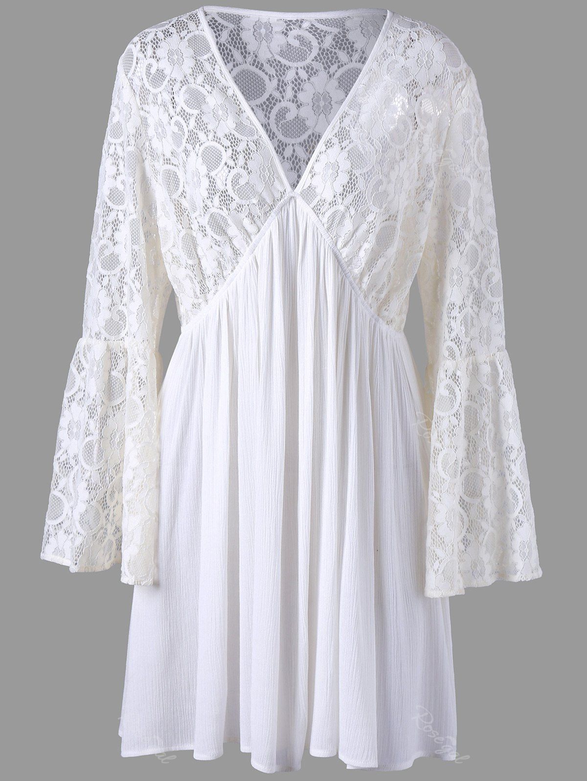 

Plus Size Lace Sheer Long Sleeve Skater Dress, Off-white