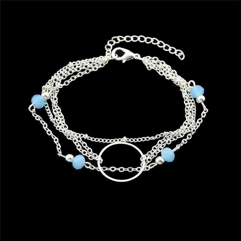 

Layered Circle Beads Chain Bracelet, Silver