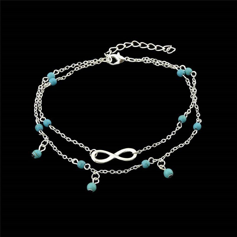 

Faux Turquoise Beads Infinite Charm Anklet, Silver