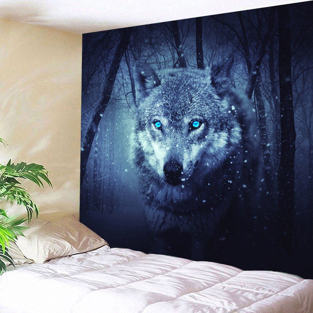 

Snow Wolf Tapestry Wall Decoration For Bedroom, Deep blue