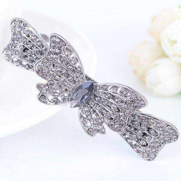 

Rhinestone Inlaid Bowknot Design Barrette, Silver