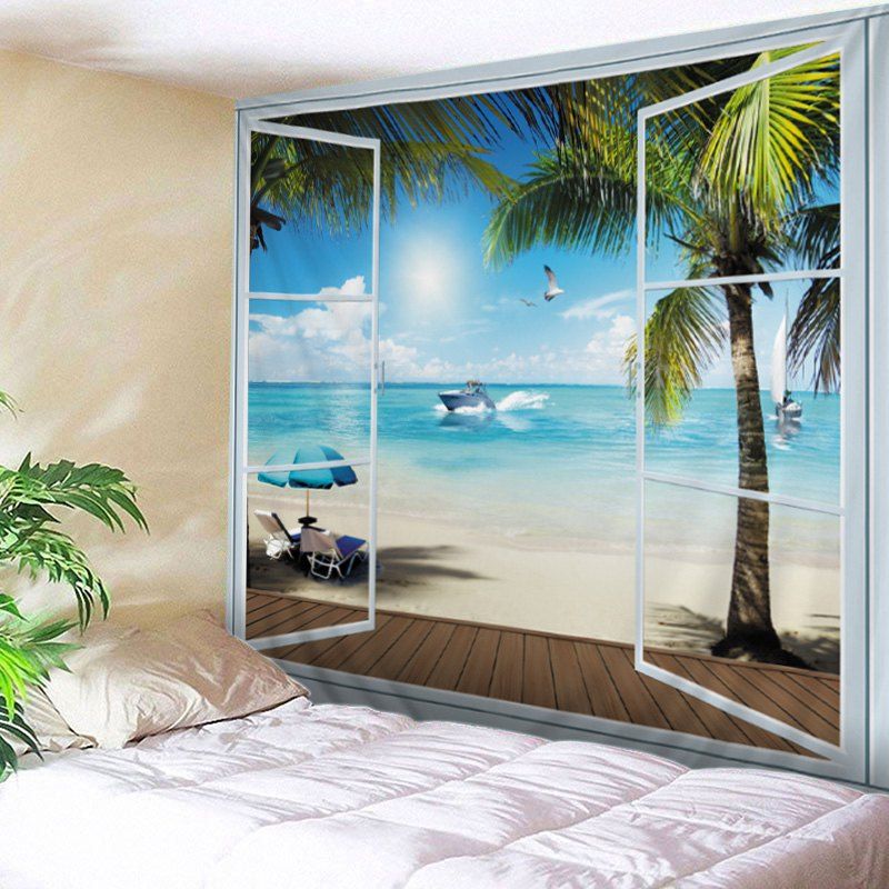 

Belcony Beach Print Tapestry Wall Hanging Art Decoration, Lake blue