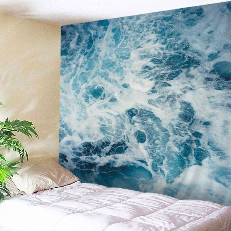 

Ocean Waves Print Tapestry Wall Hanging Art Decoration, Lake blue