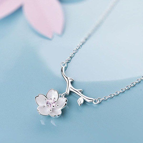 

Sakura and Tree Branch Pendant Necklace, Pink