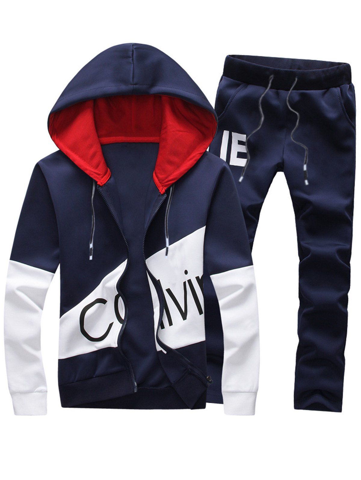 

Graphic Color Block Panel Hoodie and Pants Twinset, Purplish blue