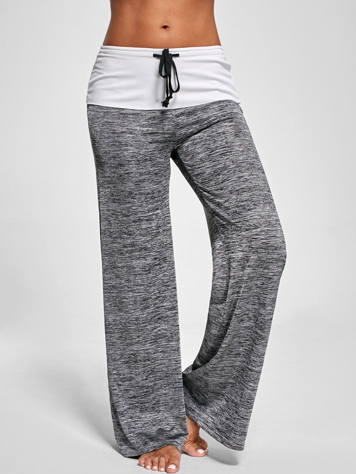 

Foldover Heather Palazzo Pants, Gray