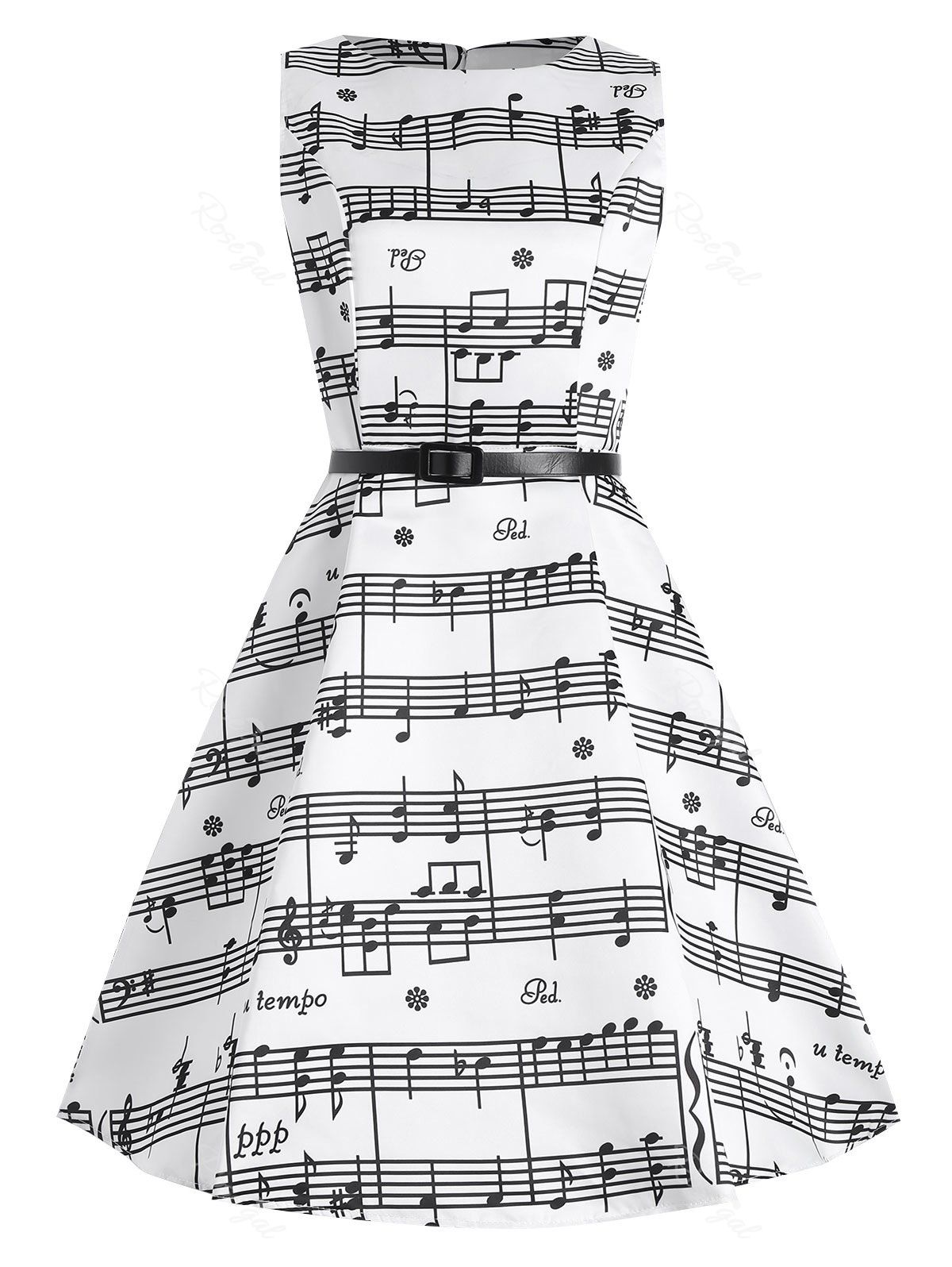 

Plus Size Music Pattern Midi 1950s Dress, White
