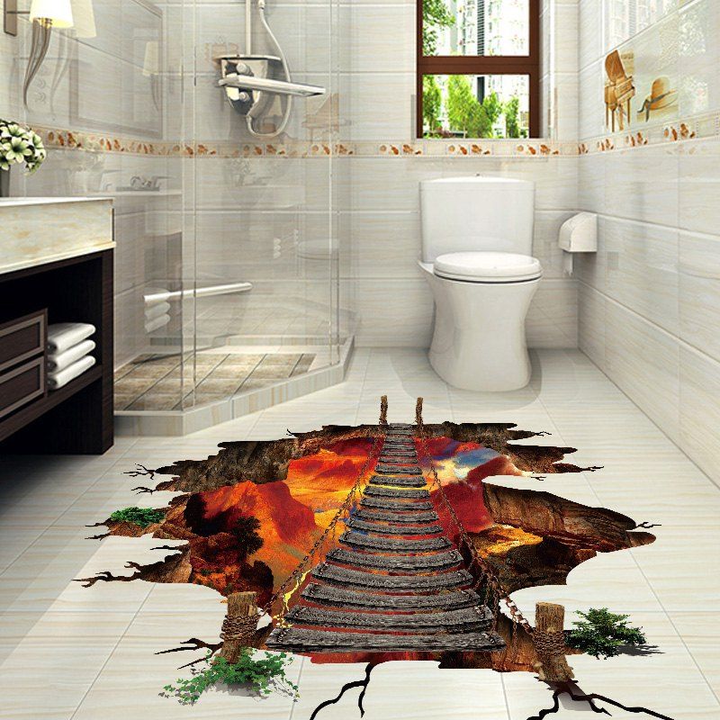 

Volcano Chain Bridge 3D Floor Wall Sticker, Colormix