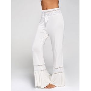 White Xl Lace Insert High Waisted Flowy Palazzo Pants | RoseGal.com