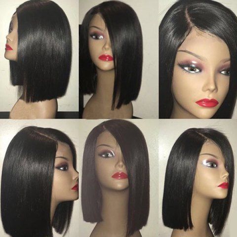 2019 Medium Straight Asymmetric Bob Side Part Synthetic Wig