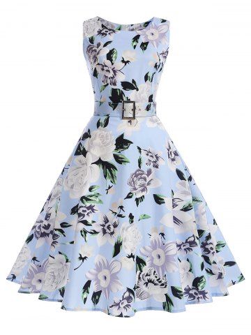 [5% OFF] Vintage Floral Sleeveless A Line Dress | Rosegal