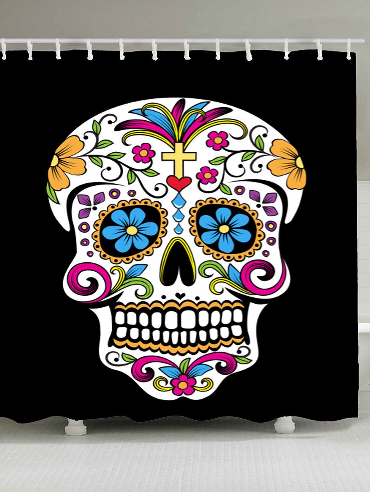 

Skull Floral Waterproof Fabric Shower Curtain, Colorful