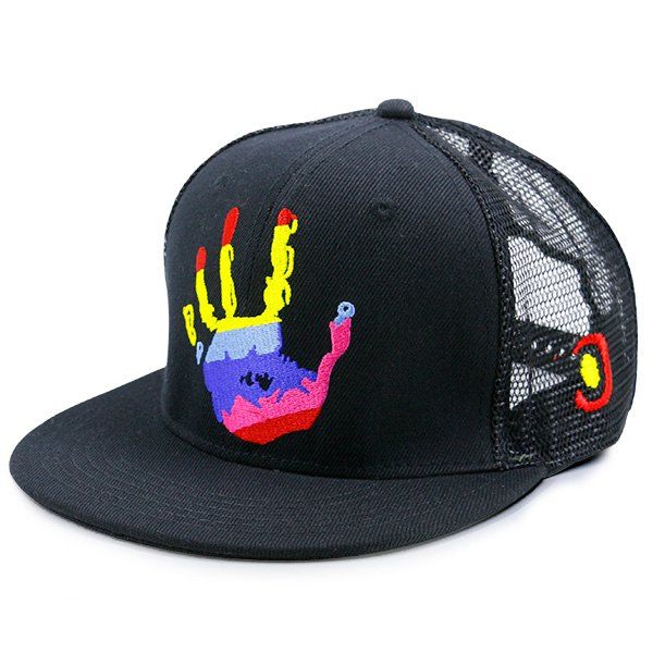 

Mesh Spliced Multicolor Palm Printing Baseball Hat, Black