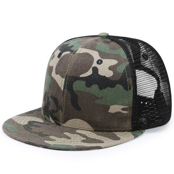 

Mesh Splicing Flat Brim Baseball Cap, Acu camouflage