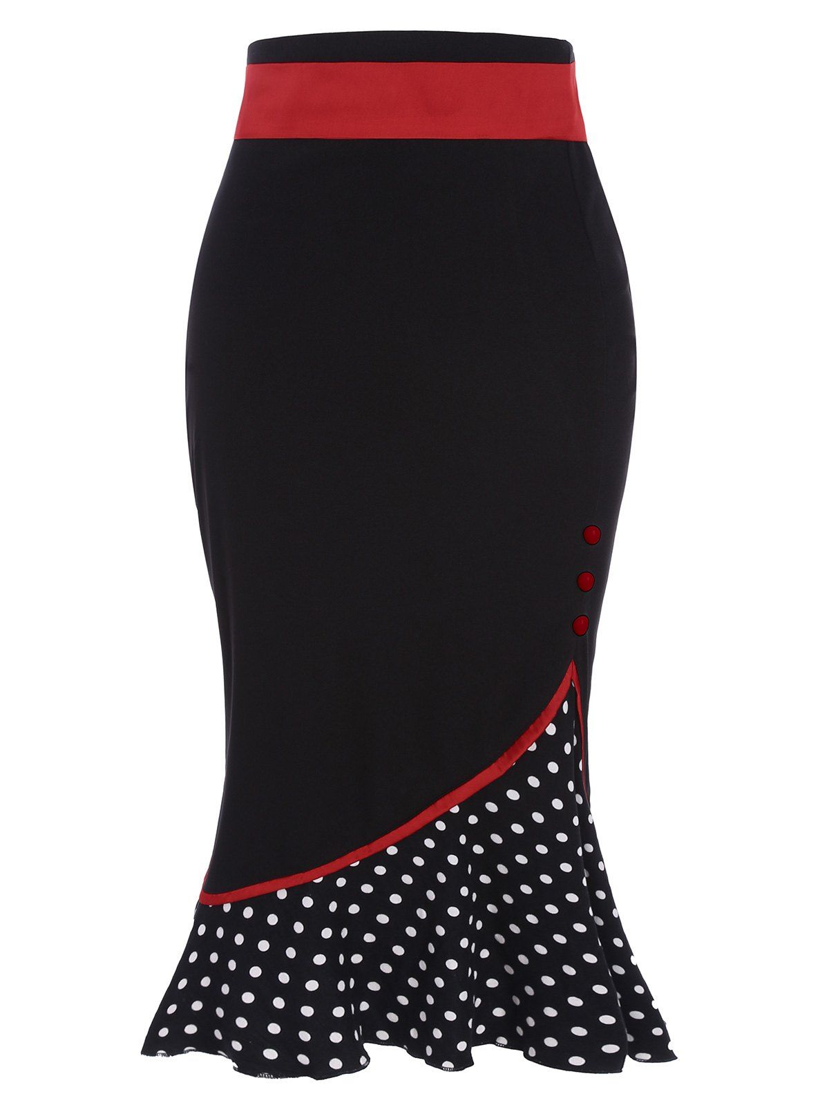 2018 Polka Dot High Waisted Midi Skirt In Black Xl | Rosegal.com