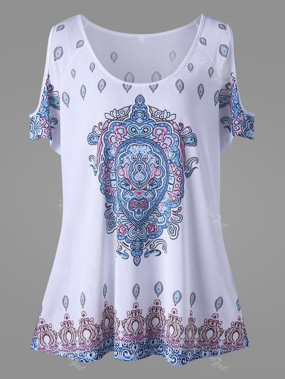 

Cold Shoulder Tribe Print Plus Size Top, White