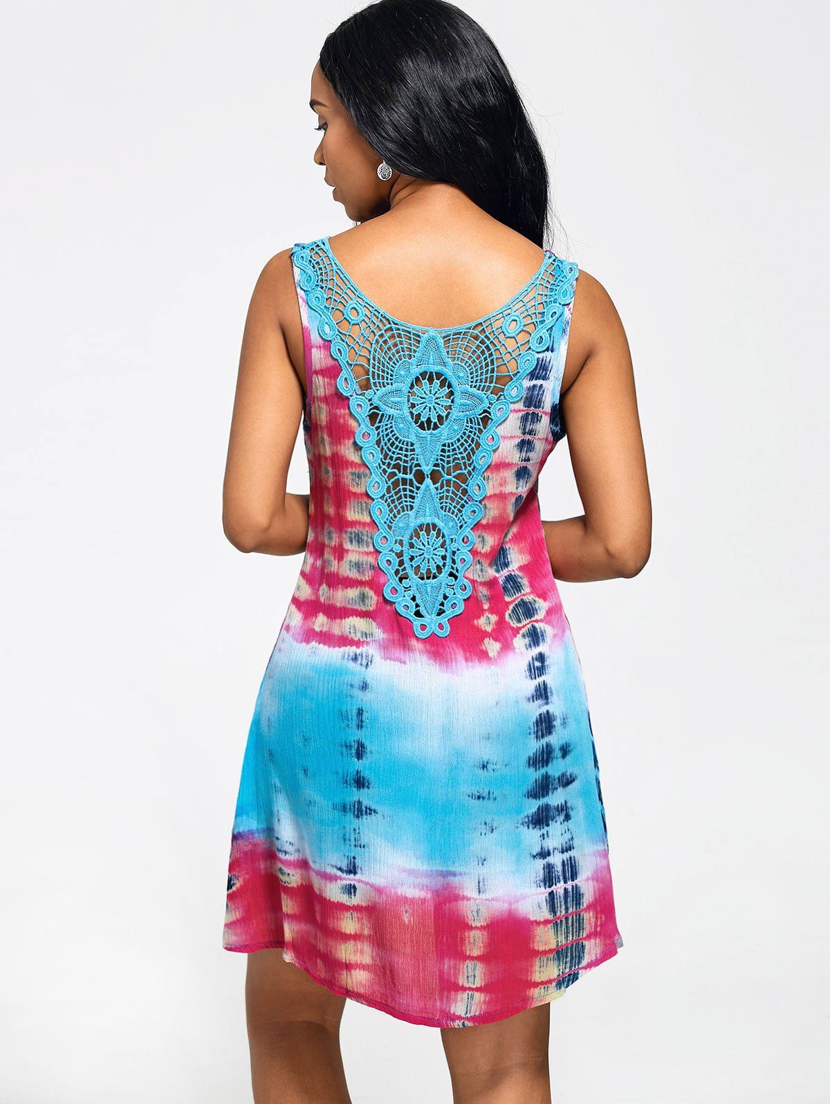 Fashion Lace Insert Tie-Dyed Sleeveless Tunic Dress  