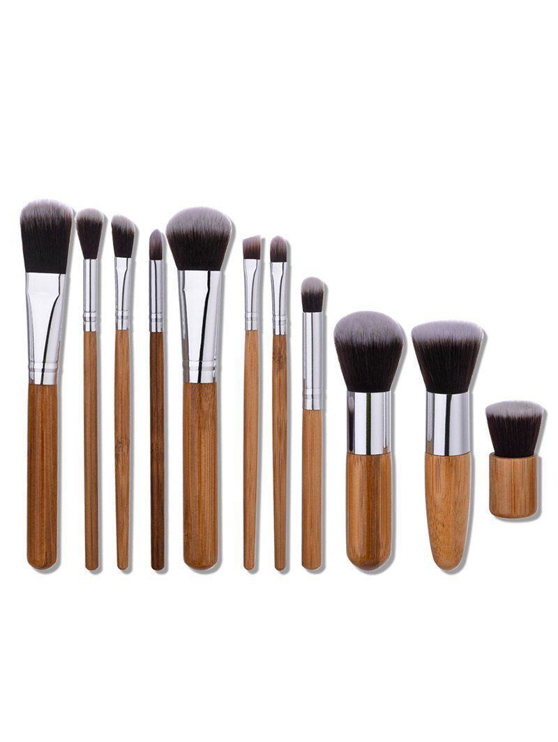 

11Pcs Nylon Wooden Handle Makeup Brushes Set, Wood