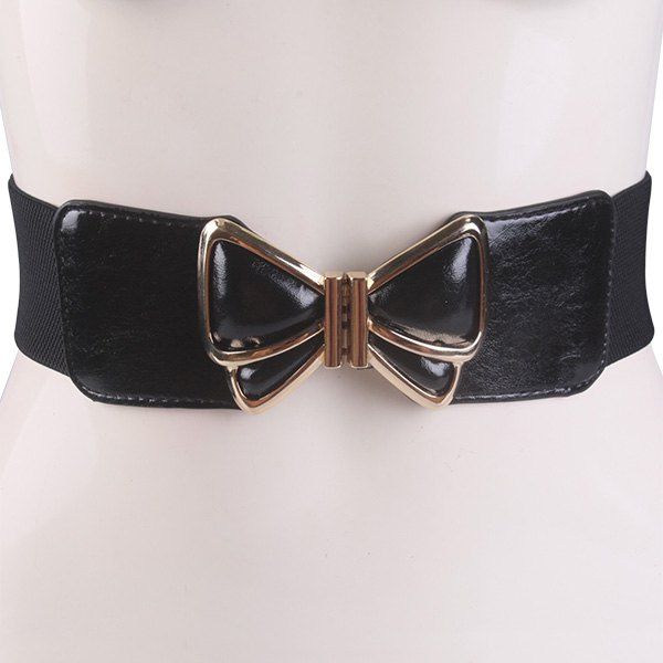 

Butterfly Buckle Faux Leather Splicing Belt, Black
