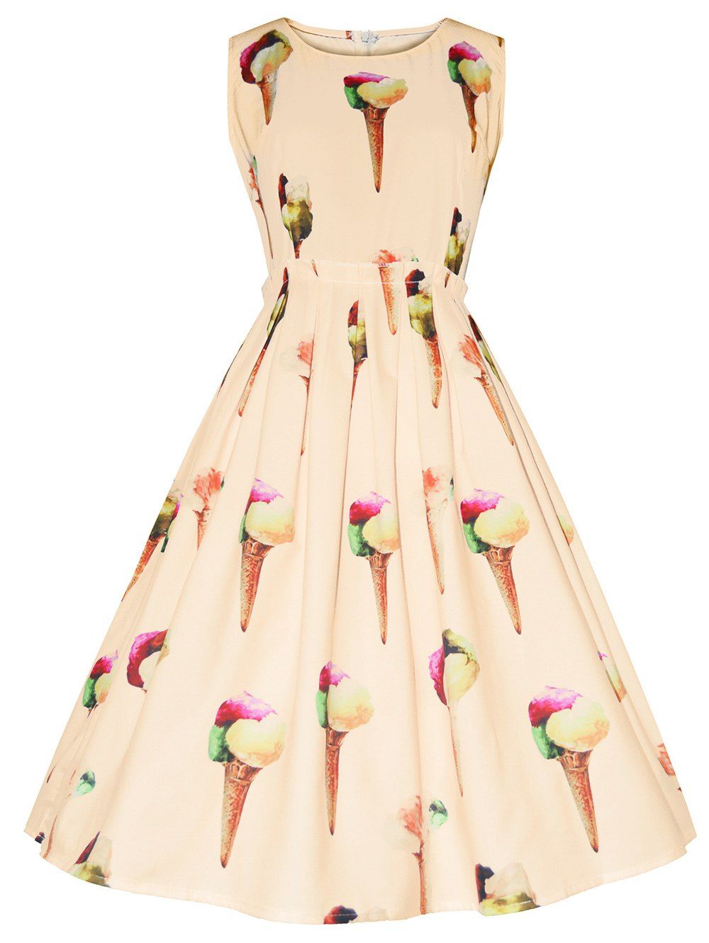 2018 Vintage Ice Cream Print Fit And Flare Dress In Palomino L