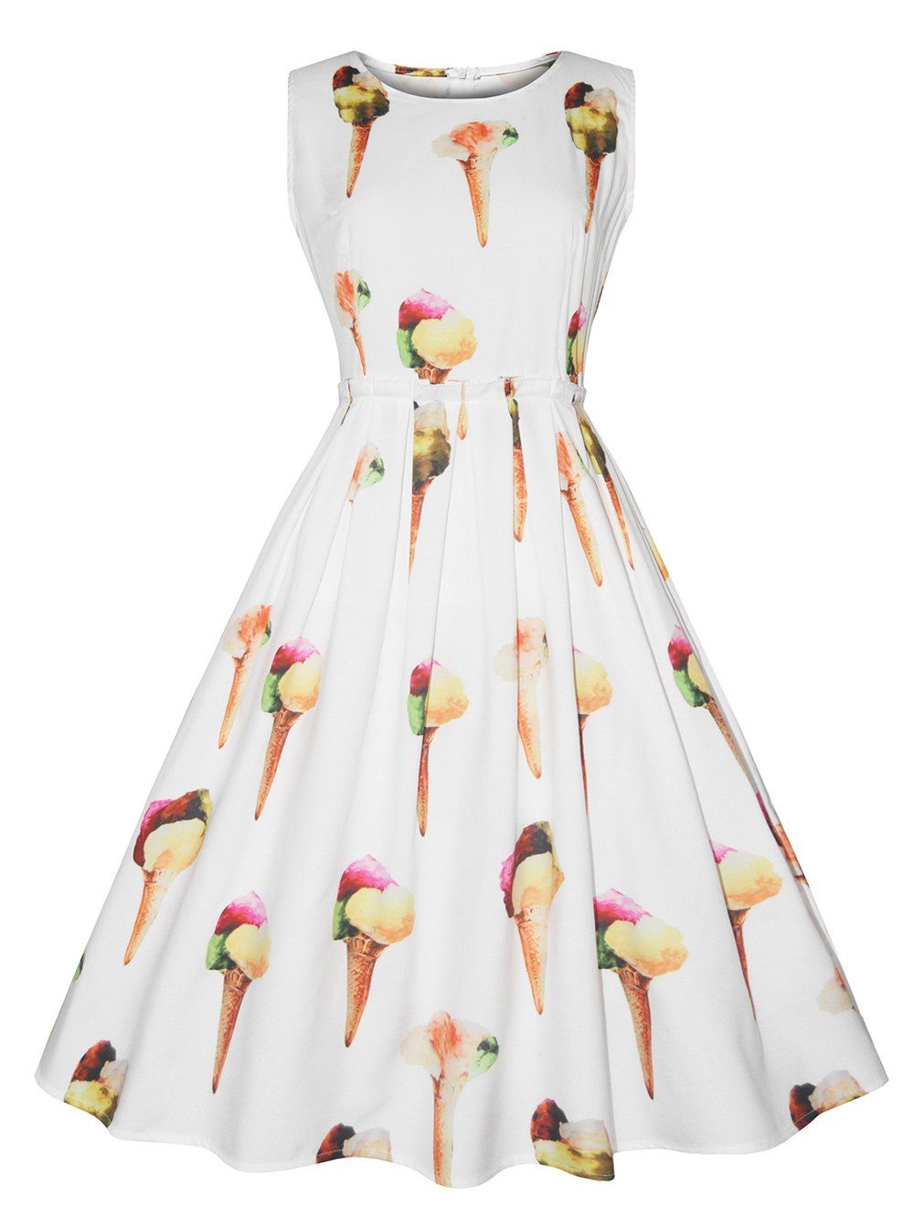 Fashion Vintage Ice Cream Print Fit and Flare Dress  