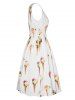 Vintage Ice Cream Print Fit and Flare Dress -  
