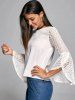 Flare Sleeve Lace Trim Blouse -  
