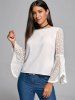 Flare Sleeve Lace Trim Blouse -  