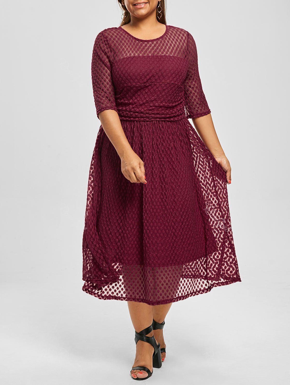 [33% OFF] Plus Size Tea Length Lace Midi Homecoming Dress | Rosegal