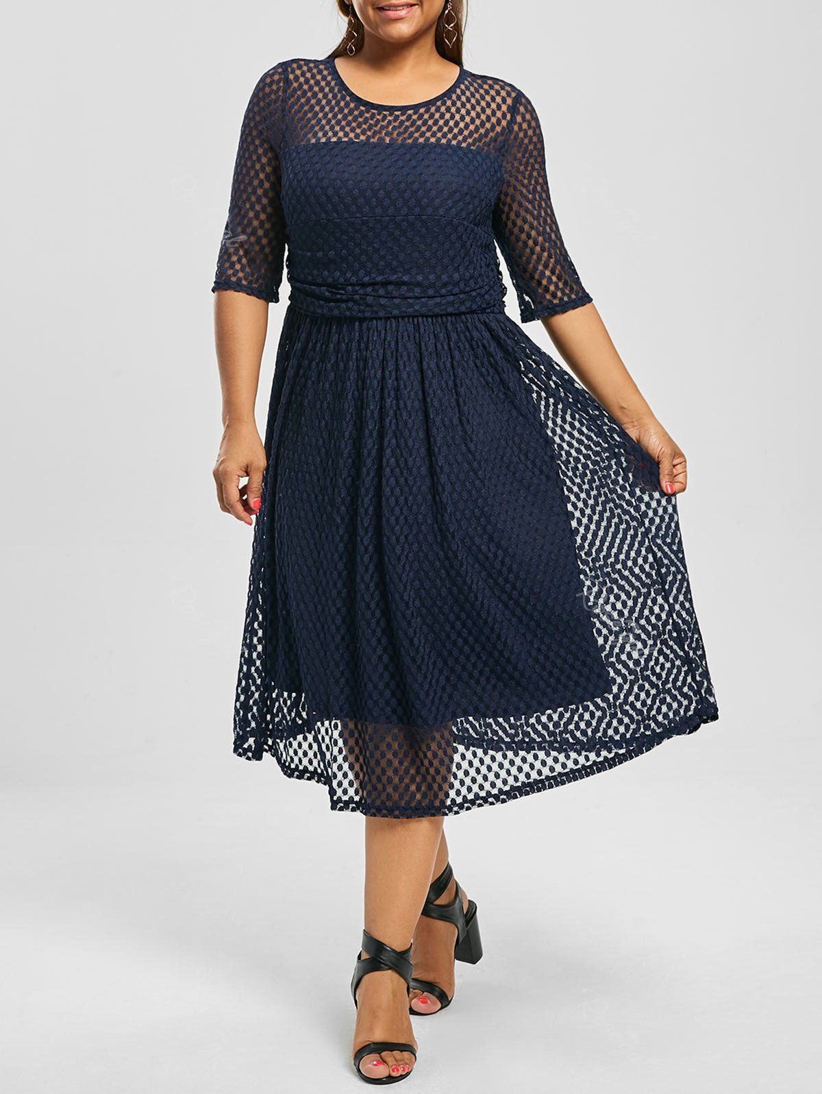 

Plus Size Lace A Line Midi Homecoming Dress, Purplish blue