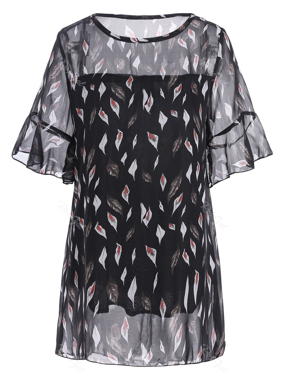 

Plus Size Flowy Chiffon Printed Top, Black