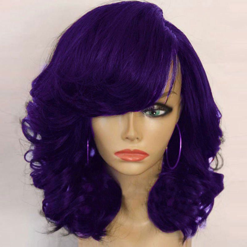 

Medium Side Parting Shaggy Curly Synthetic Wig, Purple