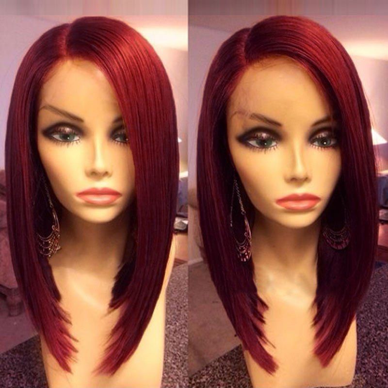 

Medium Side Parting Straight Bob Synthetic Wig, Wine red