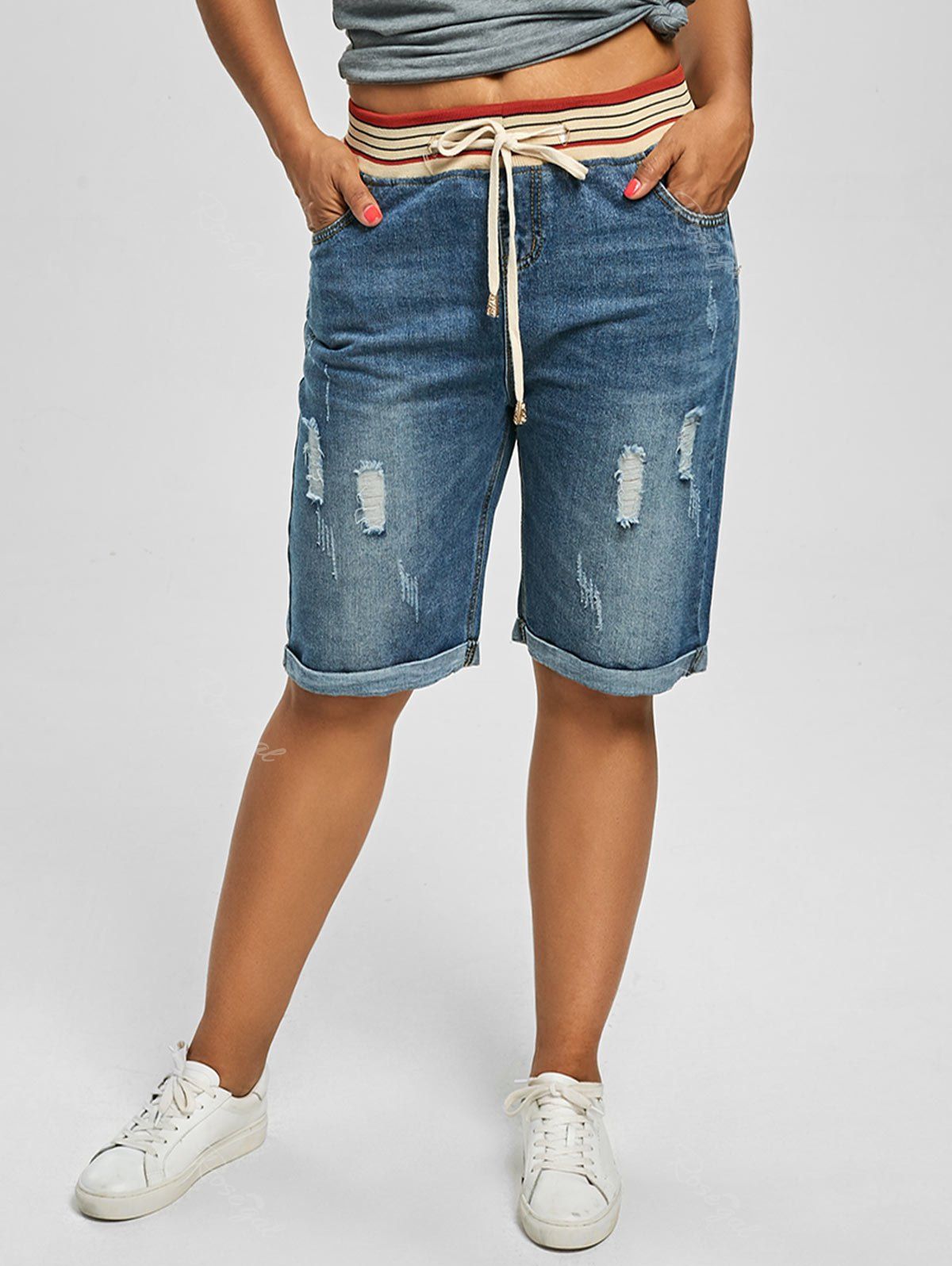

Plus Size Denim Ripped Shorts, Denim blue