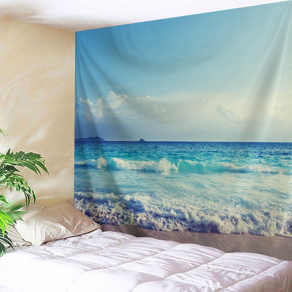 

Sea Wave Wall Hanging Decorative Tapestry, Sky blue