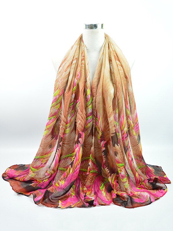 

Voile Multicolor Watercolour Printing Gossamer Shawl Scarf, Brown