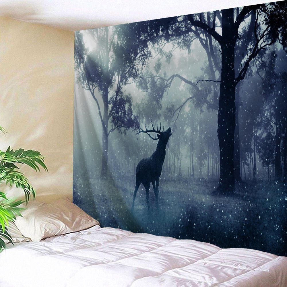 

Mist Forest Deer Tapestry Wall Art Decor, Blue gray