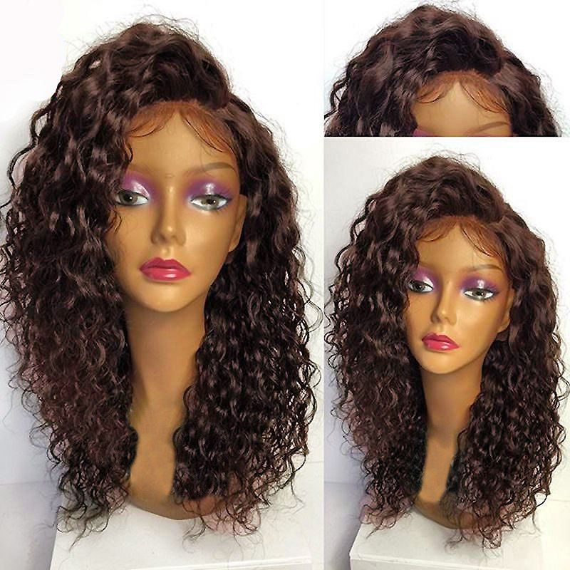 

Deep Side Part Long Shaggy Curly Lace Front Synthetic Wig, Deep brown