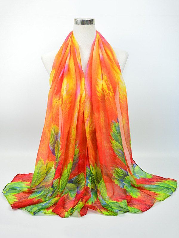 

Voile Vintage Blossom Pattern Gossamer Scarf, Bright orange