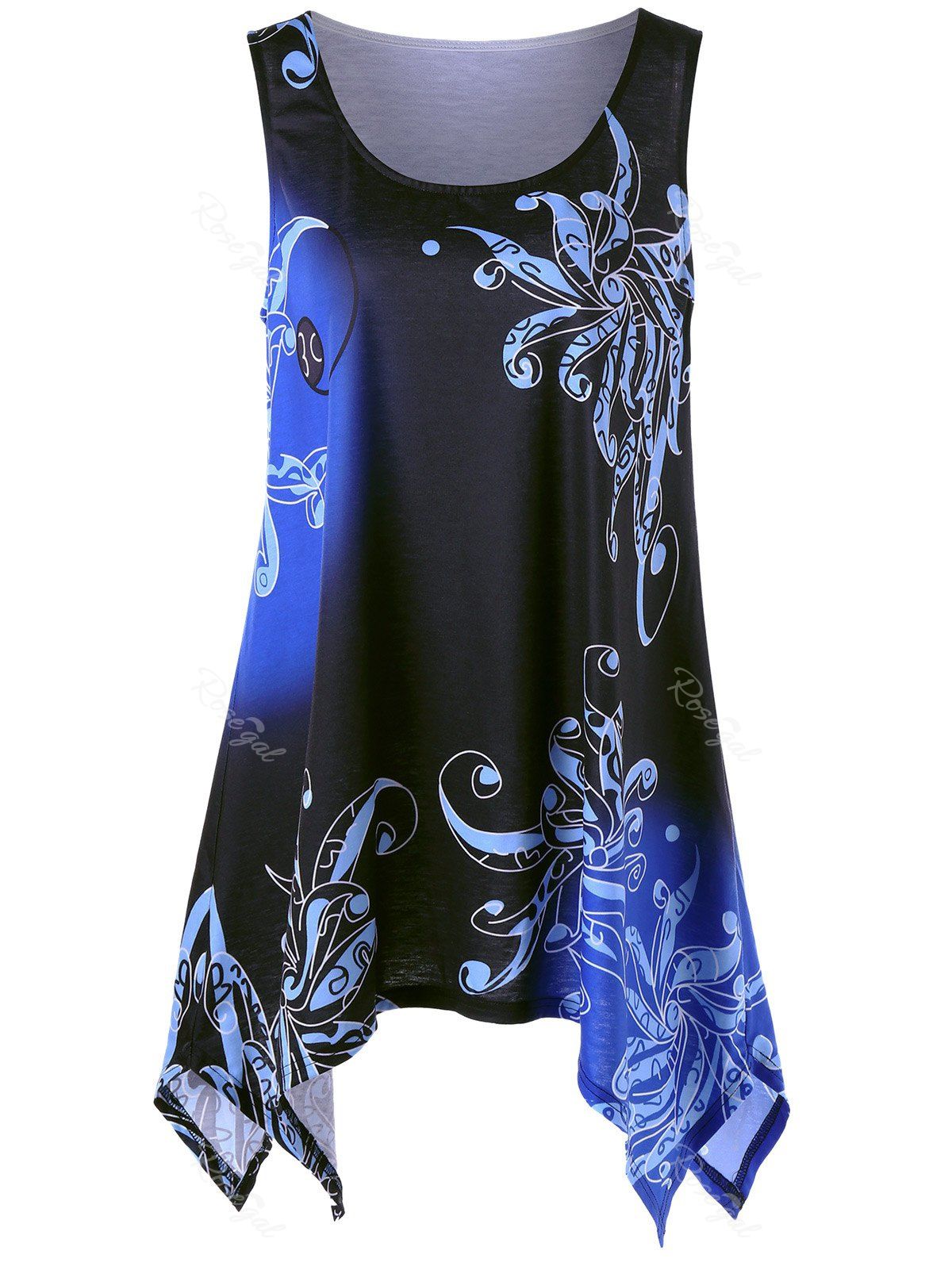 

Plus Size Graphic Longline Handkerchief Tank Top, Blue