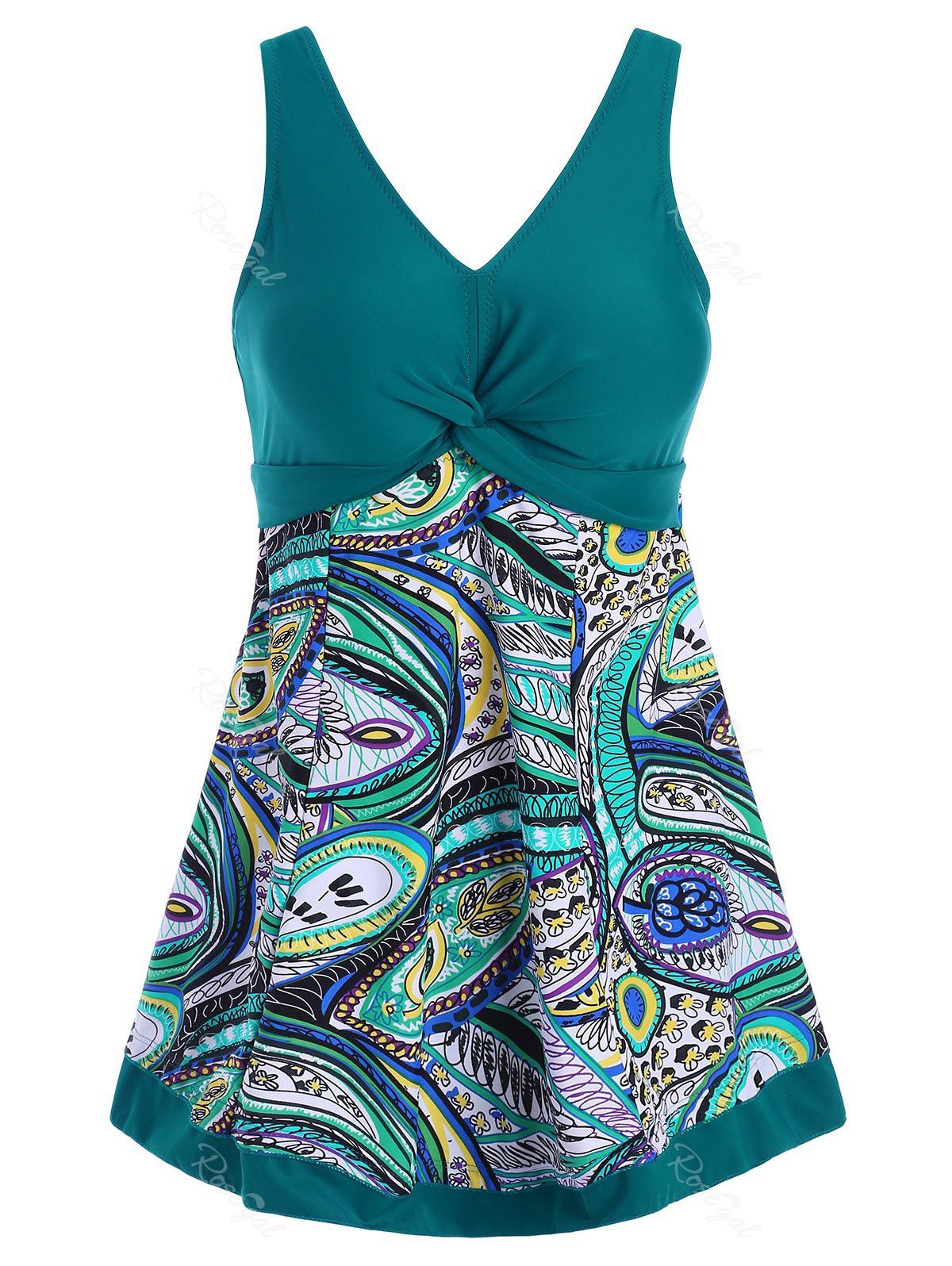 

Plus Size Padded Printed Swimdress, Blue green