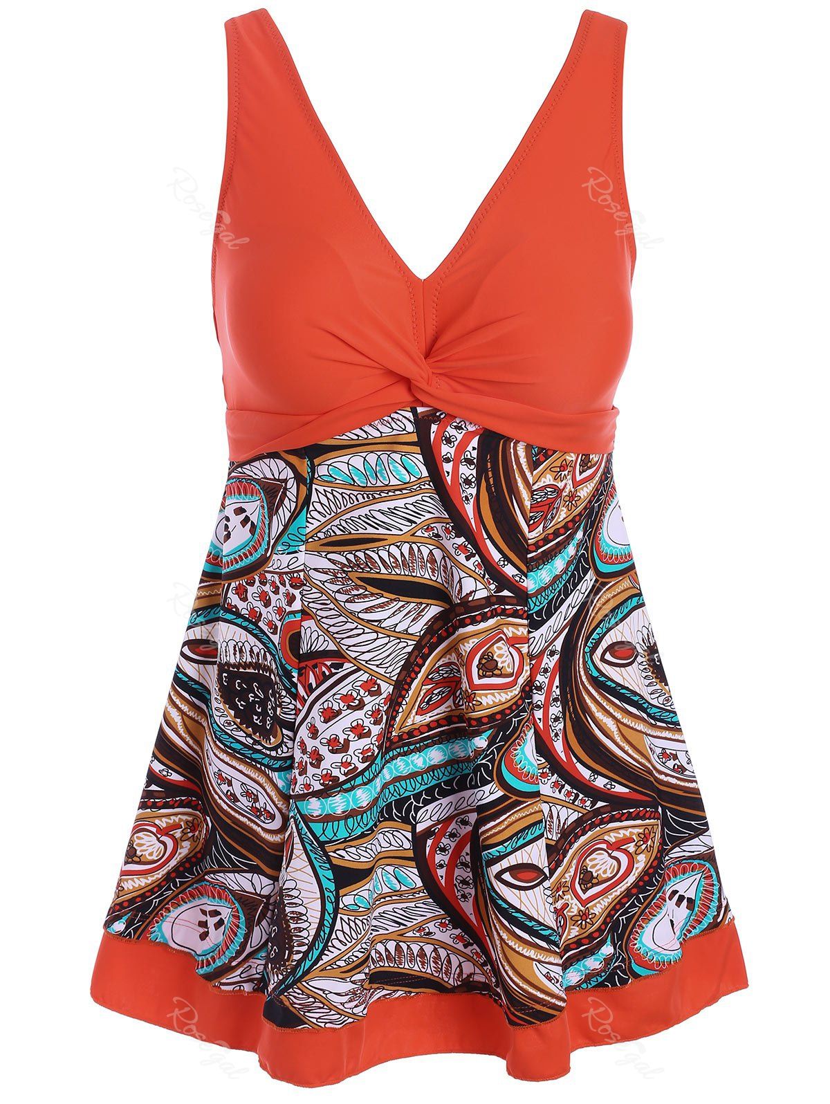 

Plus Size Padded Printed Swimdress, Orange red