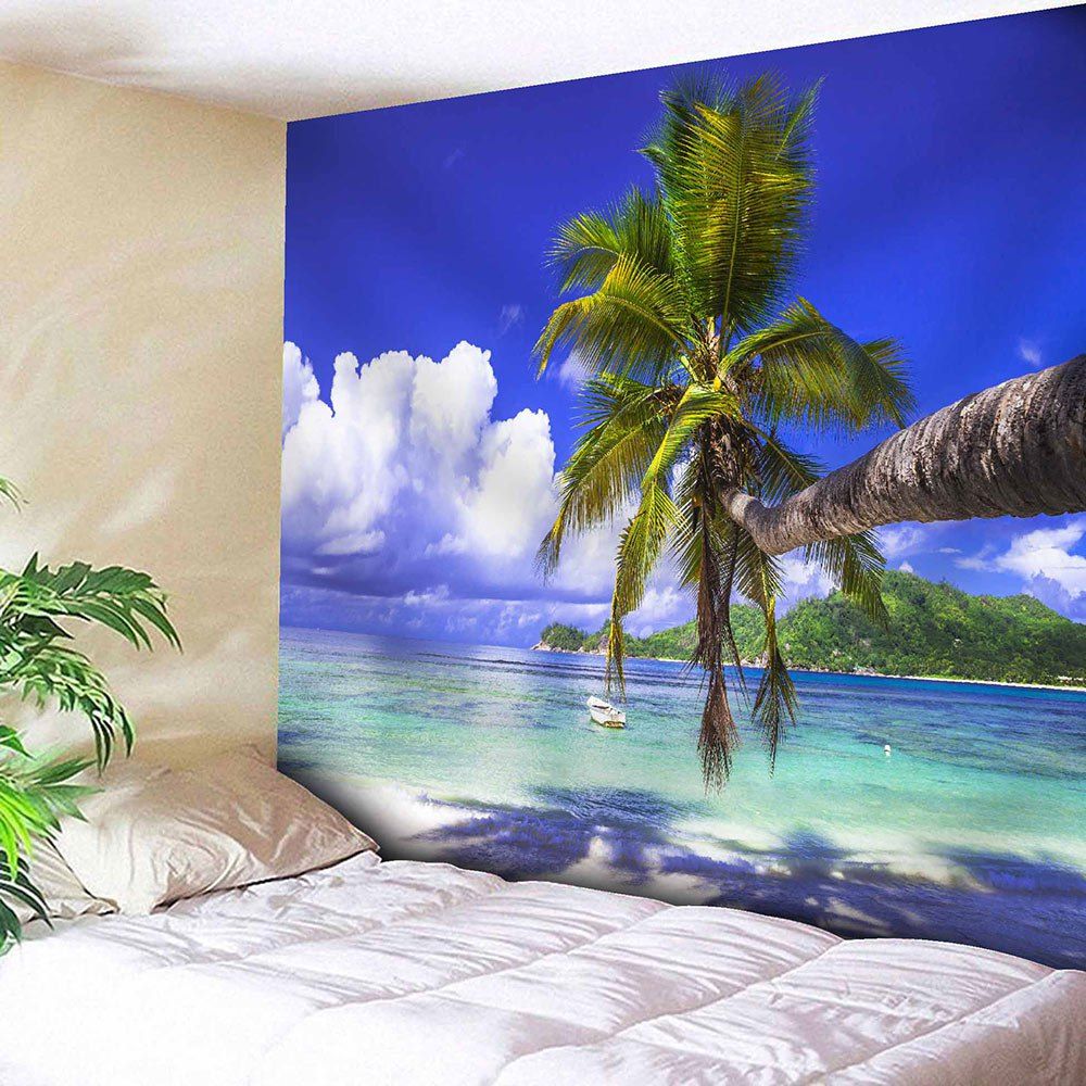 

Seaside Coconut Tree Wall Hanging Tapestry, Deep blue